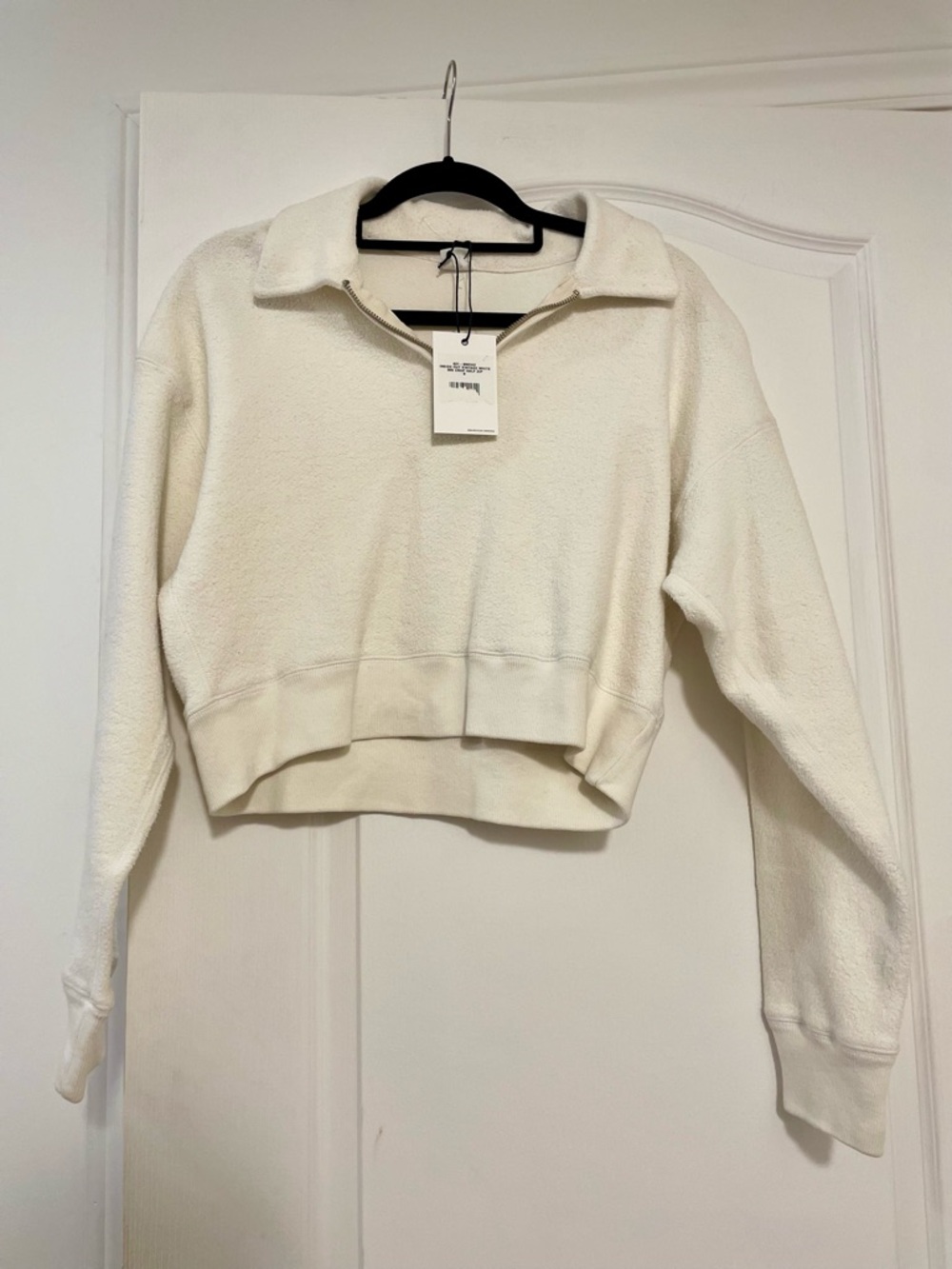 Re/Done Cream Sherpa Half-Zip Pullover